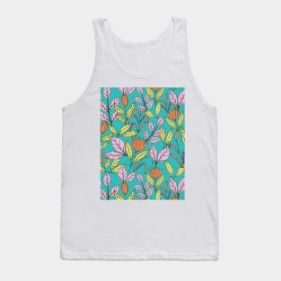 Tropical leaves and flowers botanical pattern in teal Tank Top